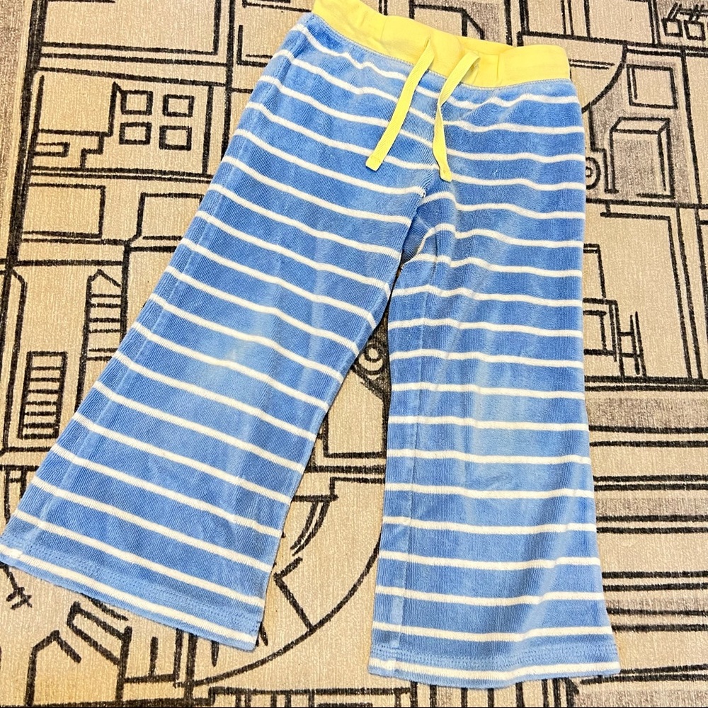 Mini Boden terry organic cotton pants, blue striped, swim beach drawstring